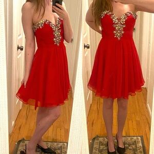 American Vintage Red Strapless Rhinestone Dress